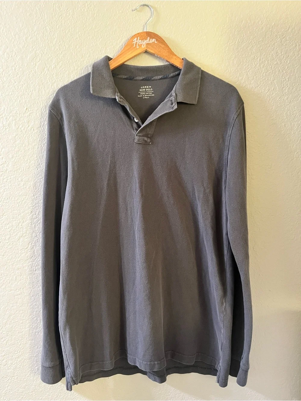 J. Crew Men's Long-Sleeve Polo in Charcoal Gray